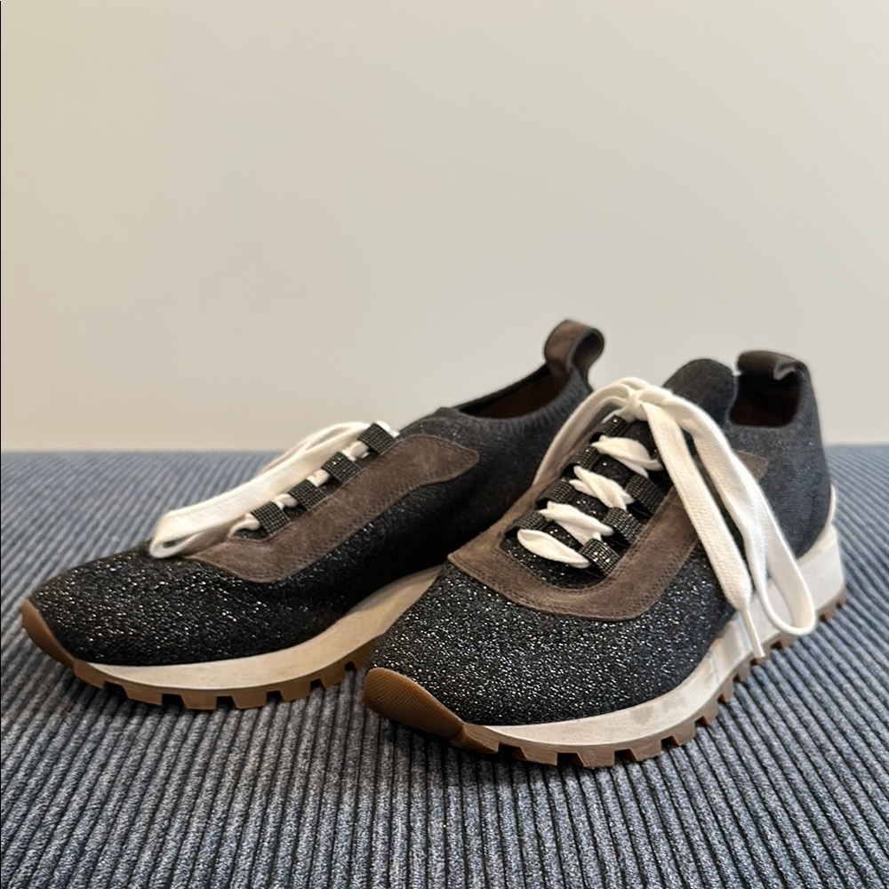 Stylish Black and Gray Sneakers with White Laces